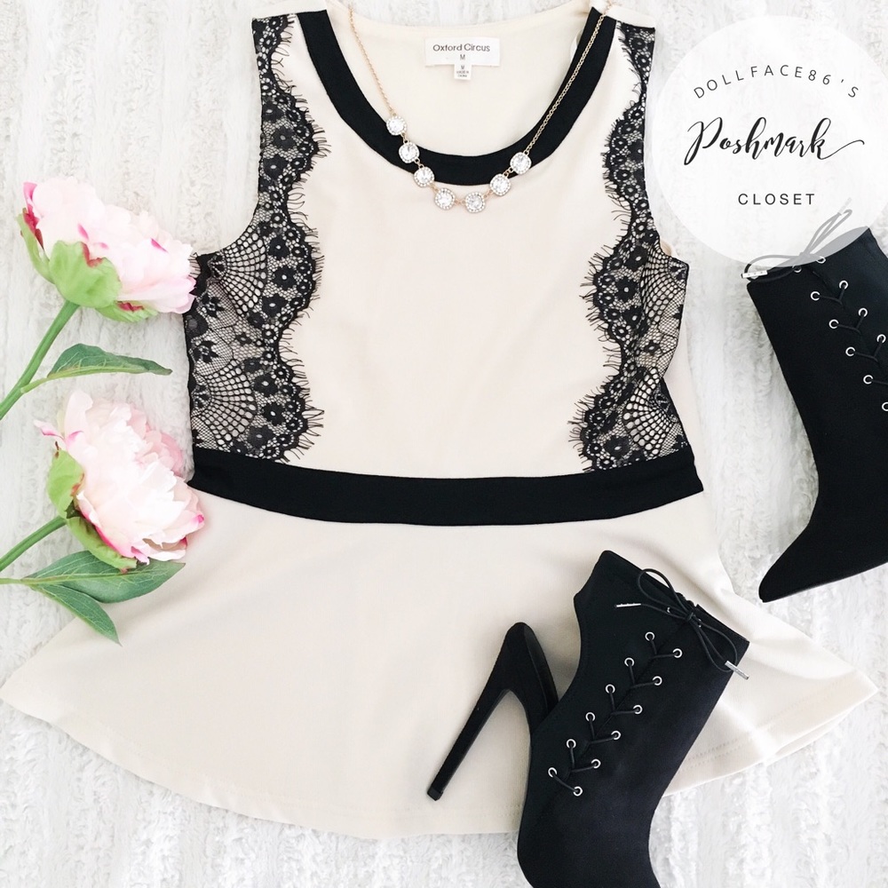 Cream + Black Peplum Top